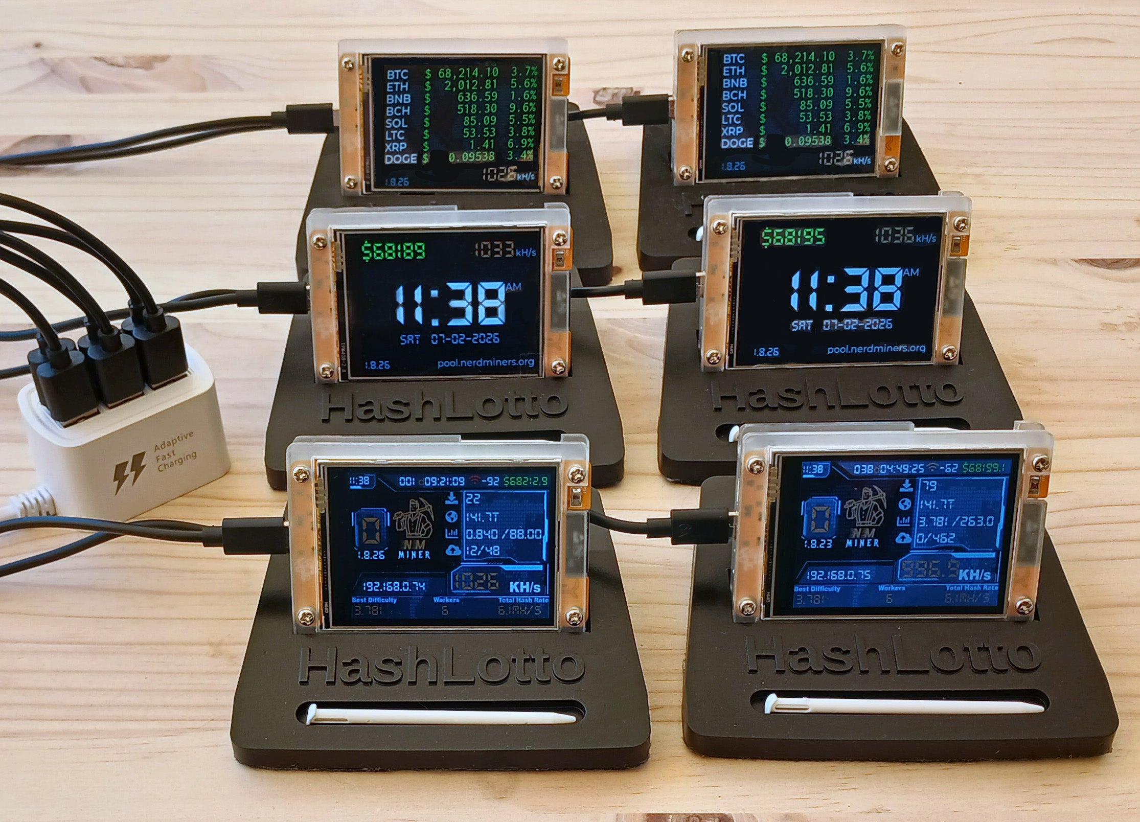 NerdMiner Desk Power Hub – 6× USB, 1.0m Cable