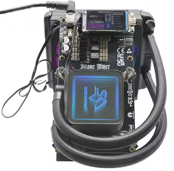 Bitaxe NerdQaxe++ Hydro Water-Cooled Miner (4.8 TH/s, 75W)
